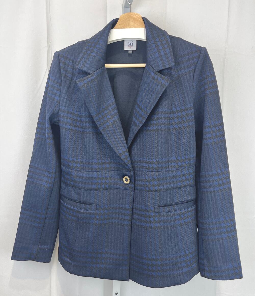CABI Checkout Blazer Jacket 4296 One Button Houndstooth Blue Black Size S